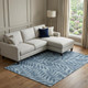 9' X 12' Blue And Ivory Botanical Leaves Washable Area Rug With UV Protection