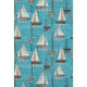 3' X 5' Teal Blue Ivory And Gold Nautical Washable Area Rug With UV Protection