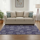 5' X 8' Blue And Ivory Botanical Leaves Washable Area Rug With UV Protection