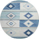 8' Blue And Ivory Geometric Washable Round Rug With UV Protection