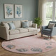 8' Peach Gray And Ivory Geometric Washable Round Rug With UV Protection