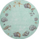 8' Green Light Blue And Beige Geometric Washable Round Rug With UV Protection