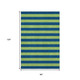 8' X 10' Navy Blue And Green Striped Washable Area Rug With UV Protection