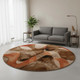 8' Chocolate Beige And Copper Abstract Washable Round Rug With UV Protection
