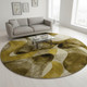8' Coffee Gold And Ivory Abstract Washable Round Rug With UV Protection