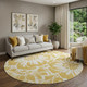 8' Gold And Ivory Floral Washable Round Rug With UV Protection
