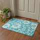 3' X 5' Teal And Ivory Floral Washable Area Rug With UV Protection