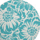 8' Teal And Ivory Floral Washable Round Rug With UV Protection
