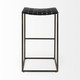35" Brown and Black Leather and Iron Backless Counter Height Bar Chair