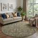 8' Rust Green And Gray Tribal Washable Round Rug With UV Protection