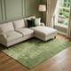 9' X 12' Olive Green And Ivory Ikat Washable Area Rug With UV Protection