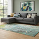 10' X 14' Teal Gold And Gray Abstract Washable Area Rug With UV Protection