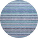 8' Sky Blue And Gray Striped Washable Round Rug With UV Protection