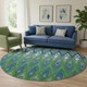 8' Green Blue And Ivory Southwestern Washable Round Rug With UV Protection