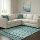 10' X 14' Teal White And Gray Southwestern Washable Area Rug With UV Protection