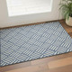 3' X 5' Navy Blue And Ivory Geometric Washable Area Rug With UV Protection