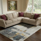 10' X 14' Charcoal Ivory And Gold Abstract Washable Area Rug With UV Protection