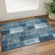 3' X 5' Blue And Ivory Patchwork Washable Area Rug With UV Protection