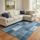 10' X 14' Blue And Ivory Patchwork Washable Area Rug With UV Protection