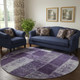 8' Purple And Ivory Patchwork Washable Round Rug With UV Protection