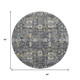 8' Charcoal Ivory And Gold Floral Washable Round Rug With UV Protection