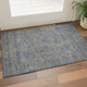 3' X 5' Khaki And Blue Floral Washable Area Rug With UV Protection