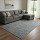 8' X 10' Khaki And Blue Floral Washable Area Rug With UV Protection