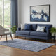 5' X 8' Navy Blue And Ivory Floral Washable Area Rug With UV Protection