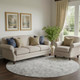 8' Silver And Gray Oriental Washable Round Rug With UV Protection