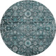 8' Teal And Aqua Oriental Washable Round Rug With UV Protection