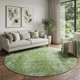 8' Olive Green And Ivory Abstract Washable Round Rug With UV Protection
