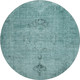 8' Teal And Ivory Oriental Washable Round Rug With UV Protection