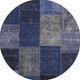 8' Navy Blue And Gray Patchwork Washable Round Rug With UV Protection