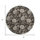 8' Black And Beige Floral Washable Round Rug With UV Protection