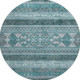 8' Teal And Ivory Southwestern Washable Round Rug With UV Protection