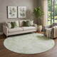 8' Artichoke Green And Ivory Floral Washable Round Rug With UV Protection