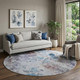 8' Blue Blush And Ivory Floral Washable Round Rug With UV Protection