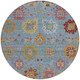8' Blue Gold And Pink Round Damask Washable Indoor Outdoor Area Rug