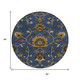 8' Navy Blue Gold And Brown Round Floral Washable Indoor Outdoor Area Rug