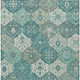 10' X 14' Teal Blue And Ivory Floral Medallion Washable Indoor Outdoor Area Rug