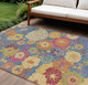 10' X 14' Blue Gold And Pink Floral Washable Indoor Outdoor Area Rug