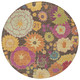 8' Chocolate Gold And Pink Round Floral Washable Indoor Outdoor Area Rug