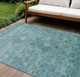 9' X 12' Turquoise And Ivory Floral Washable Indoor Outdoor Area Rug