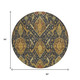8' Charcoal Gold And Copper Round Ikat Washable Indoor Outdoor Area Rug