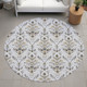 8' Silver Blue And Gray Round Damask Washable Indoor Outdoor Area Rug