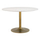 47" White and Gold Marble and Steel Pedestal Base Round Top Dining Table