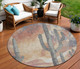 8' Copper Blue And Wheat Round Cactus Washable Indoor Outdoor Area Rug