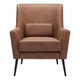 29" Brown And Black Faux Leather And Upholstered Arm Chair And Toss Pillow