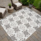 5' X 8' Taupe And Ivory Quatrefoil Washable Indoor Outdoor Area Rug