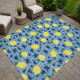 5' X 8' Denim Blue Yellow And Green Lemons Washable Indoor Outdoor Area Rug